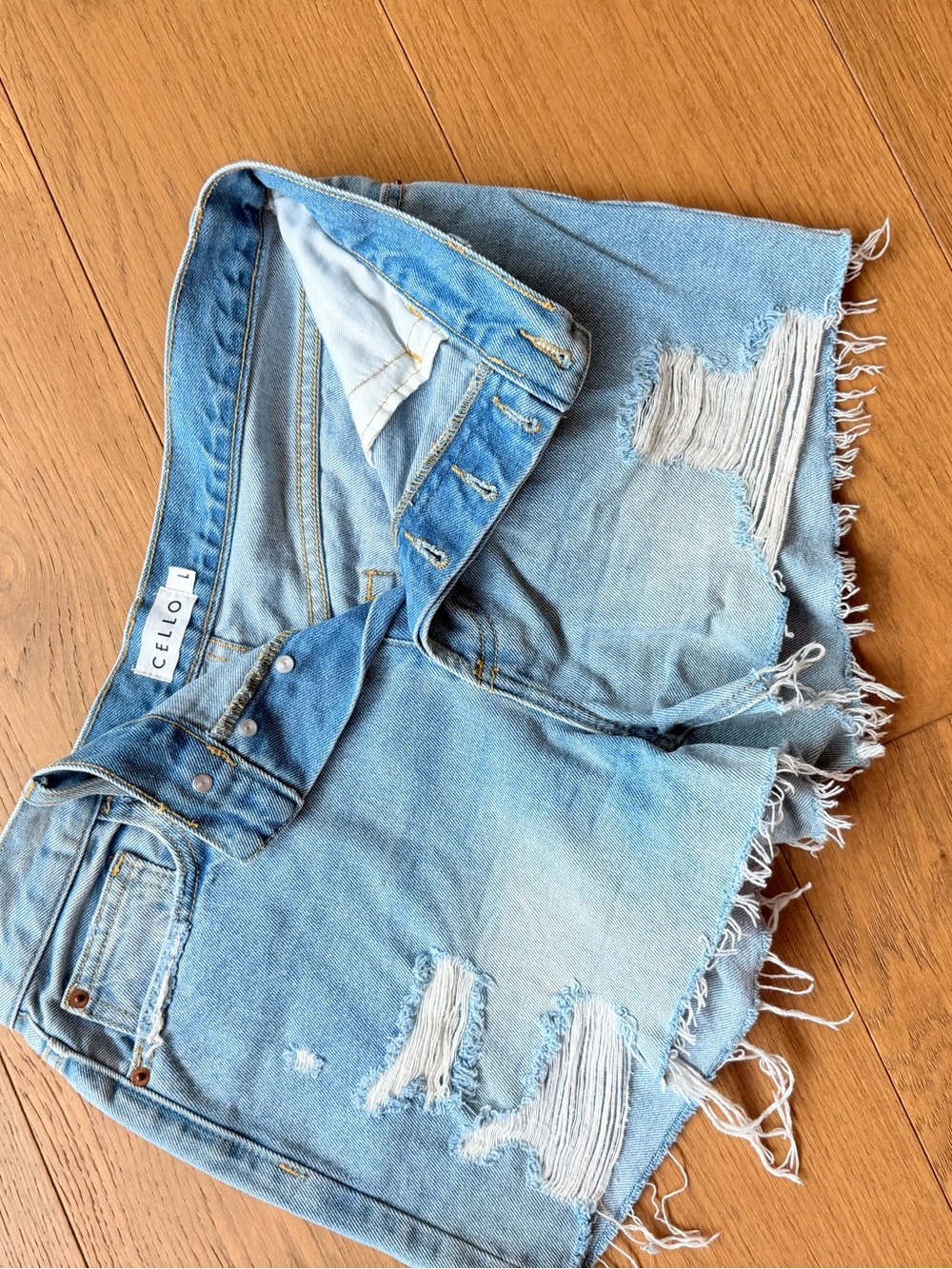 Cello Light Blue Distressed Denim Mini Skirt